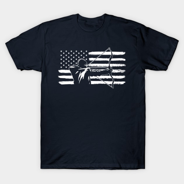 Retro Vintage Style American Flag Bow Hunting Gift For Hunter T-Shirt by HCMGift